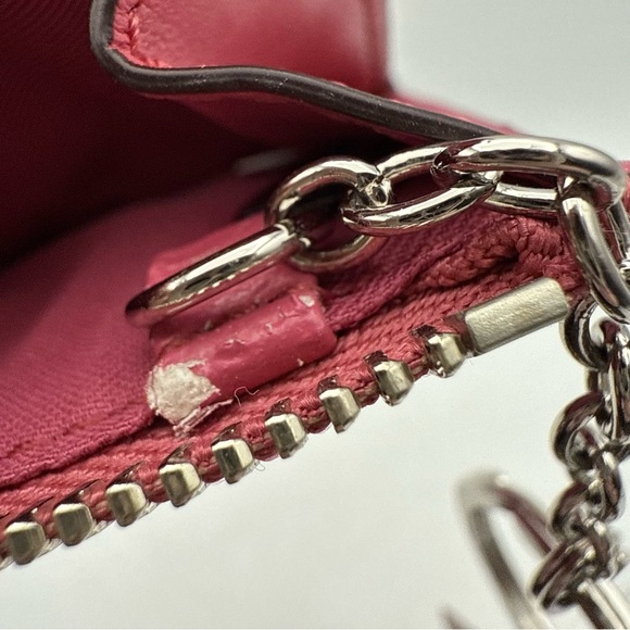 Coach Mini Skinny Signature Khaki Magenta Key Chain Card Case ID Wallet - Picture 4 of 6